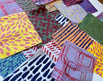 Hand Painted Gelli Prints on Deli Paper, Mixed Media Collage (5x6 in) (B26)