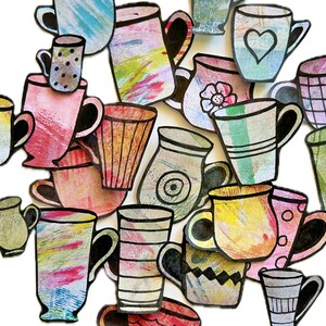 Canecas de café de papel Colagem de alimentos Enfeites de itens efêmeros feitos à mão Recortes de xícaras de café para fazer cartões, diário de arte, etc. (A39 ac)