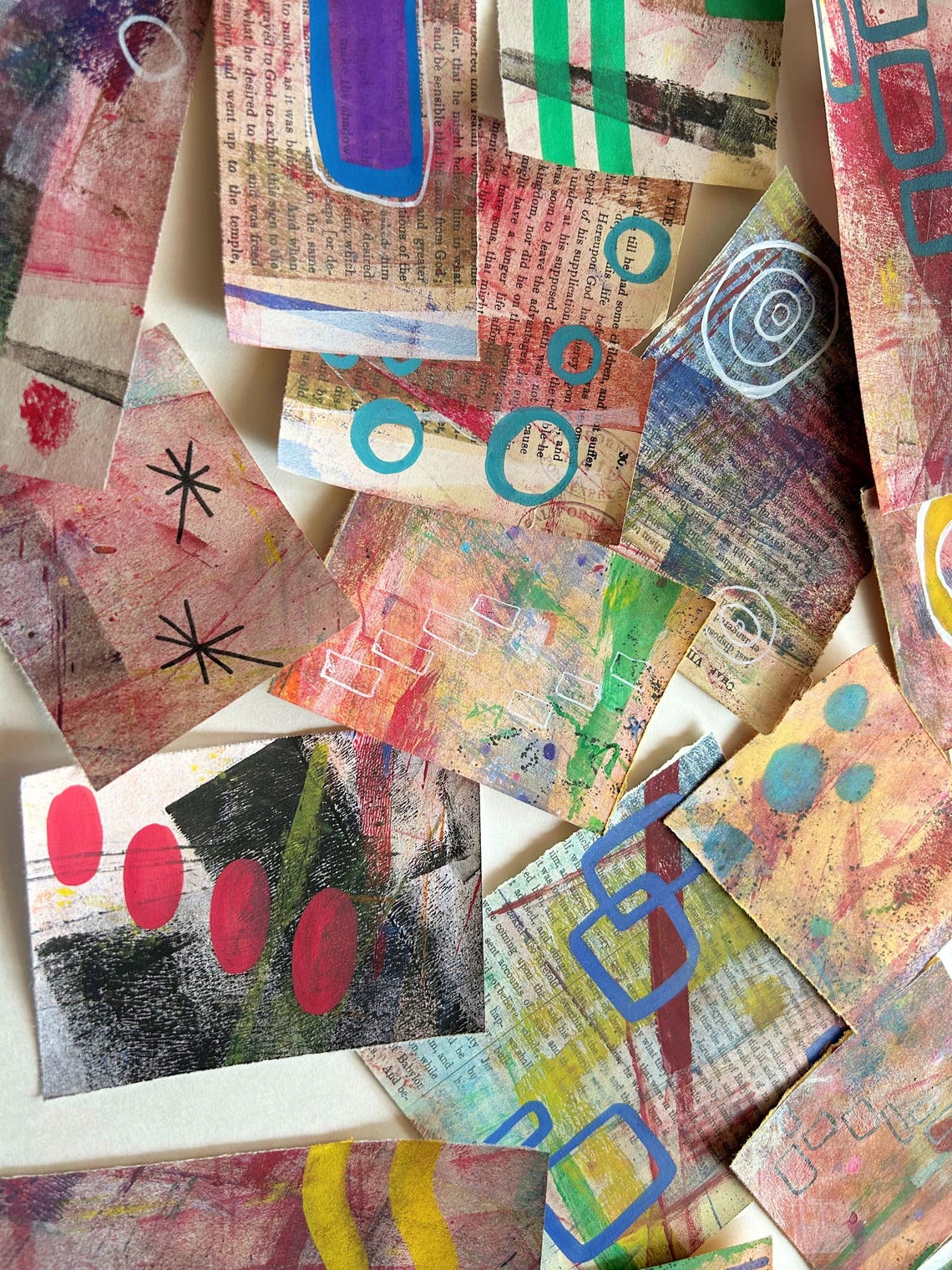 Paper Scraps, Hand Painted Paper Ephemera Collage Fodder in Bright ...