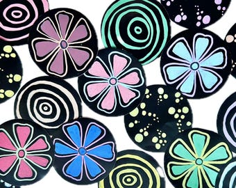 Circles Collage Fodder, Small 2 inch Round Handmade Drawn cut-outs for Art Journaling, Mixed Media, Collage (A39 k2)