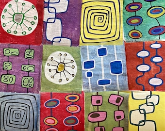 Mid-Century Modern Collage Paper: Handmade Painted Deli Paper for Art  Journals (A49)