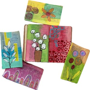 Juego de 6 páginas de diccionario pintadas, papel de collage para diario artístico, para arte con técnicas mixtas, pinturas hechas a mano (B16 o)