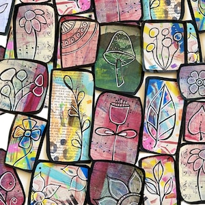 Colagem artesanal em cores vibrantes para diários de sucata, diários de arte com técnicas mistas, scrapbooking, criação de cartões, etc. (A39 y2)