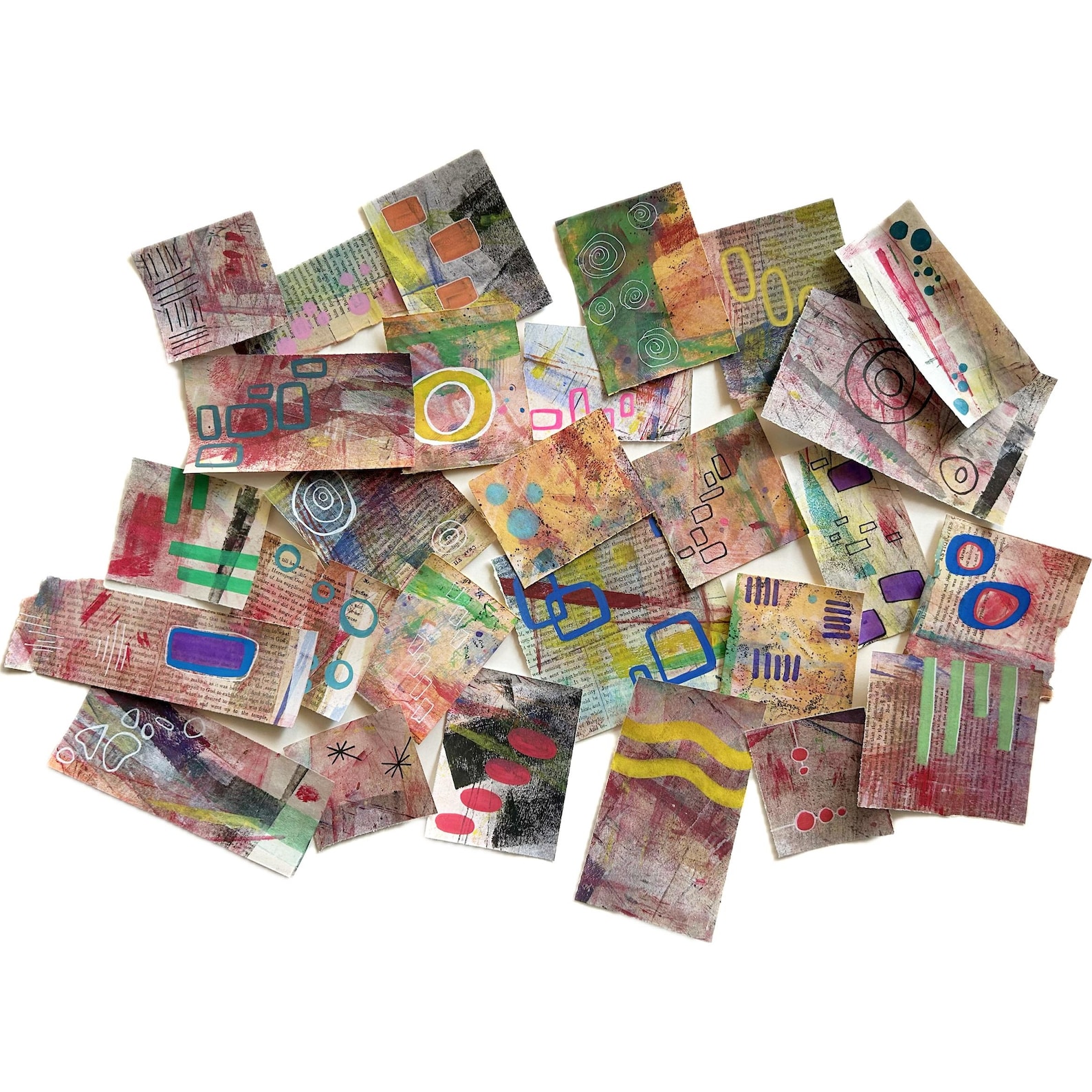 Paper Scraps, Hand Painted Paper Ephemera Collage Fodder in Bright ...