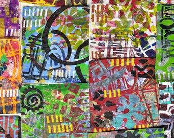 Gelli Prints on Deli Paper, Lightweight Collage Fodder, 5 x 6 inches  (B23)