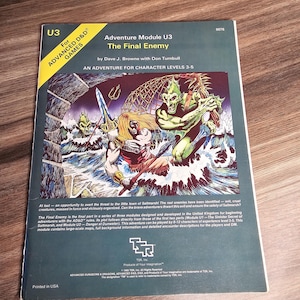 May include: Adventure Module U3: The Final Enemy, a vintage Advanced D&D game module. The cover features a fantasy illustration of a battle scene with characters and monsters. The module is designed for character levels 3-5 and was printed in the USA.