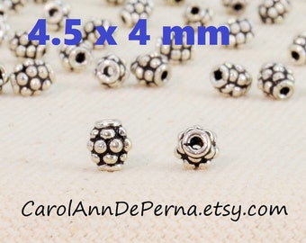 925 sterling silver beads 4.5 mm L X 4 mm diameter YOU SELECT: 5 - 50 QUANTITY, 925 Bali sterling silver beads loose bulk jewelry making