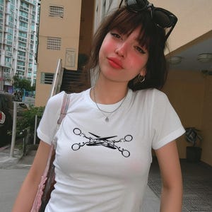 Scissors Baby Tee, Y2K Lesbian Pride Baby Tee, 90s Subtle Lesbian Pride Shirt, Y2K Sapphic LGBTQ WLW TShirt, Gay Bi Lesbian Pride Month Tee