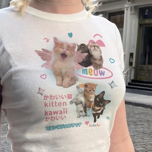 Silly Cat Y2K Baby Tee Shirt 90s Aesthetic Cat Meme TShirt, Y2K Kitten Baby Tee, Trendy Kidcore Funny Cat Kawaii Y2K Harajuku Top