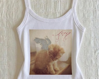 angel kitten coquette tank top, y2k sad girl sapphic lesbian cami, 90s cat pride shirt, y2k lgbtq wlw tshirt, gay bi lesbian pride month