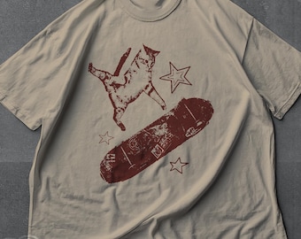 skateboard cat Y2K shirt 90s aesthetic vintage kitten Y2K tshirt, rockstar gf aesthetic cat tee, retro grunge coquette skater mori kei top