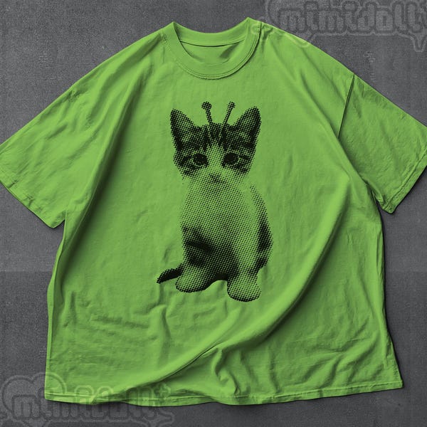 Silly Cat Alien Y2K Shirt 90s Weirdcore Vintage Kitten Gnarp TShirt, Rockstar Gf Aesthetic Cat, Retro Grunge Coquette Cat Alien Trendy Tee