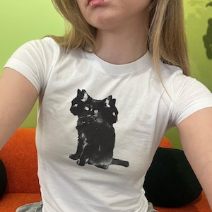 Spooky Black Cat Baby Tee Kitten Shirt, Y2K Baby Tee 90s Gothic Cat Shirt, Y2K Grunge Weirdcore Aesthetic Top, 2000s Whimsigoth TShirt