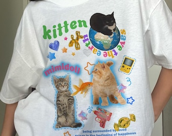 Y2K Fun Silly Cat Shirt 90s Kawaii Kidcore Cat Meme TShirt, Harajuku Y2K Kitten Tee, Silly Cats Shirt Trendy, Funny Cat Y2K Kidcore Top