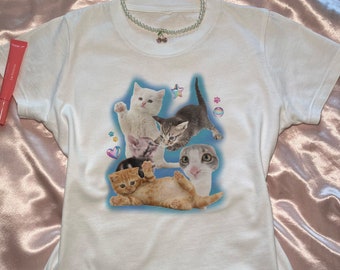 Y2K Silly Cat Shirt Baby Tee 90s Aesthetic Cat Meme TShirt, Y2K Kitten Baby Tee, Cats Shirt Trendy, Funny Cat Baby Tee Y2K Downtown Girl Top