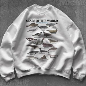 seal sweater y2k, seals of the world sweatshirt, seal species 90s retro sweater, selkie seal crewneck sweater, silly seals animal sweatshirt