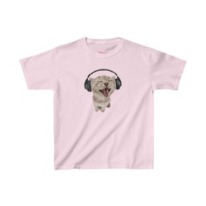 Y2K Headphones Cat Baby Tee 90s Kitten Baby Tee Silly Cat Meme Shirt, Cat with Headphones Trendy Top Pinterest Aesthetic, Funny Cat Baby Tee Light Pink