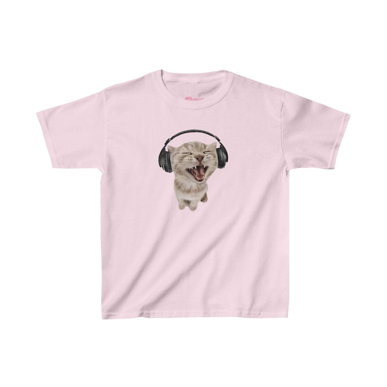 Y2K Headphones Cat Baby Tee 90s Kitten Baby Tee Silly Cat Meme Shirt, Cat with Headphones Trendy Top Pinterest Aesthetic, Funny Cat Baby Tee Light Pink