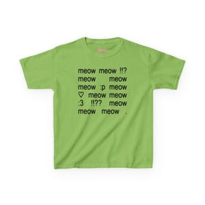 Meow Y2K Baby Tee, 2000s Emoticon :3 Tee, Silly Text Coquette Kitten Cute Trendy Shirt, Y2K Kawaii Top McBling Aesthetic, 2000s Retro TShirt Lime
