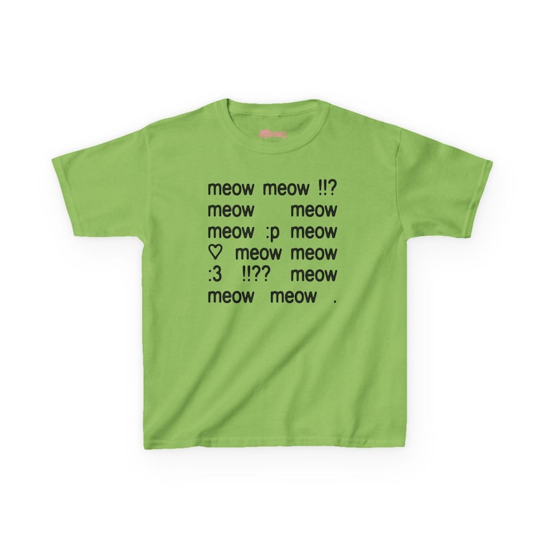 Meow Y2K Baby Tee, 2000s Emoticon :3 Tee, Silly Text Coquette Kitten Cute Trendy Shirt, Y2K Kawaii Top McBling Aesthetic, 2000s Retro TShirt Lime