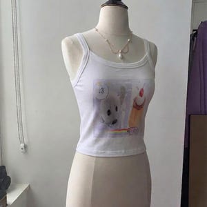 cute y2k kawaii seals tank top, heisei retro pastel coquette seal tee, y2k harp silly seal spaghetti strap shirt, harajuku yume kawaii tee image 4