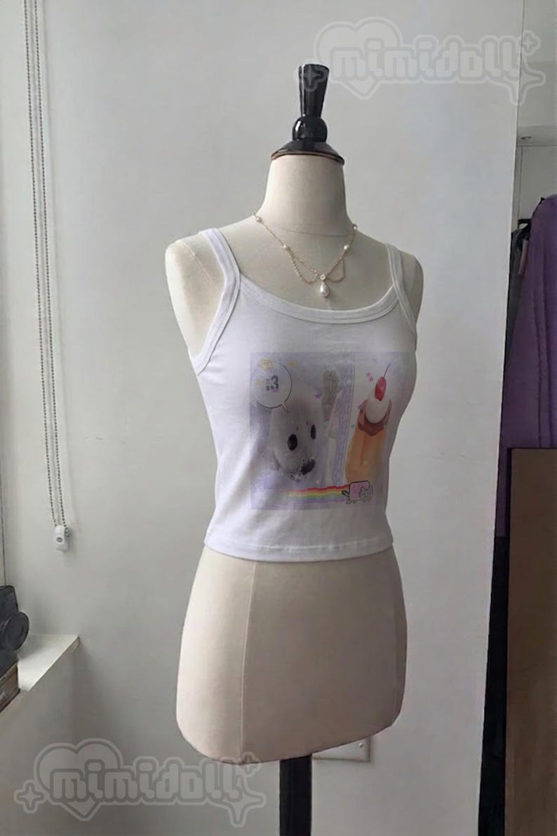 cute y2k kawaii seals tank top, heisei retro pastel coquette seal tee, y2k harp silly seal spaghetti strap shirt, harajuku yume kawaii tee image 4