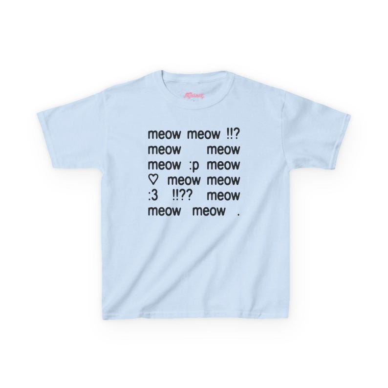 Meow Y2K Baby Tee, 2000s Emoticon :3 Tee, Silly Text Coquette Kitten Cute Trendy Shirt, Y2K Kawaii Top McBling Aesthetic, 2000s Retro TShirt Light Blue