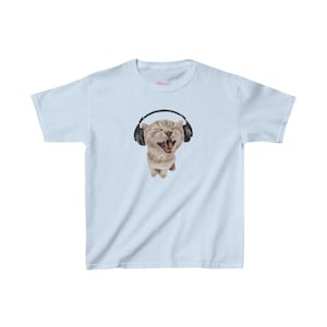Y2K Headphones Cat Baby Tee 90s Kitten Baby Tee Silly Cat Meme Shirt, Cat with Headphones Trendy Top Pinterest Aesthetic, Funny Cat Baby Tee Light Blue