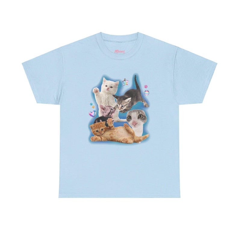 Y2K Silly Cat Shirt Tee 90s Aesthetic Cat Meme TShirt, Trashy Y2K Kitten Tee, Cats Shirt Trendy, Funny Cat Kitten Tee Y2K Downtown Girl Top Light Blue