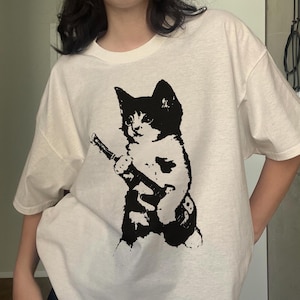Y2K Cat Grunge Shirt - Vintage Emo Style Mit Süßer Katzen Grafik