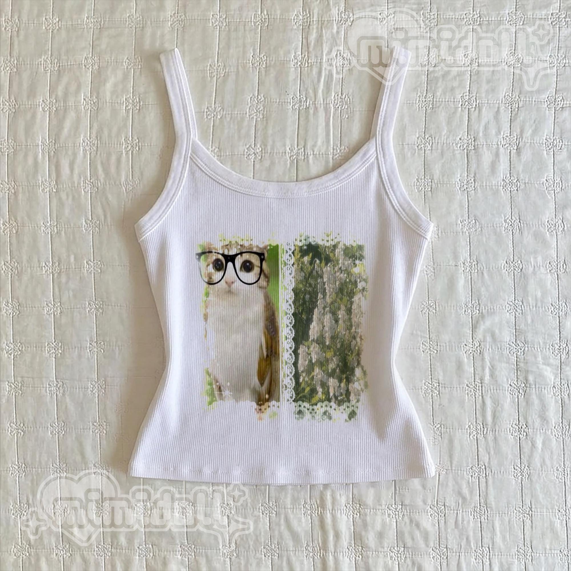 cute y2k kawaii meowl tank top, heisei retro pastel coquette meowl tee, owl cat silly meowl cami, ha