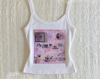 cute y2k kawaii seals tank top, heisei retro pastel coquette seal cami, niko yo chan silly seal spaghetti strap shirt, harajuku harp seals