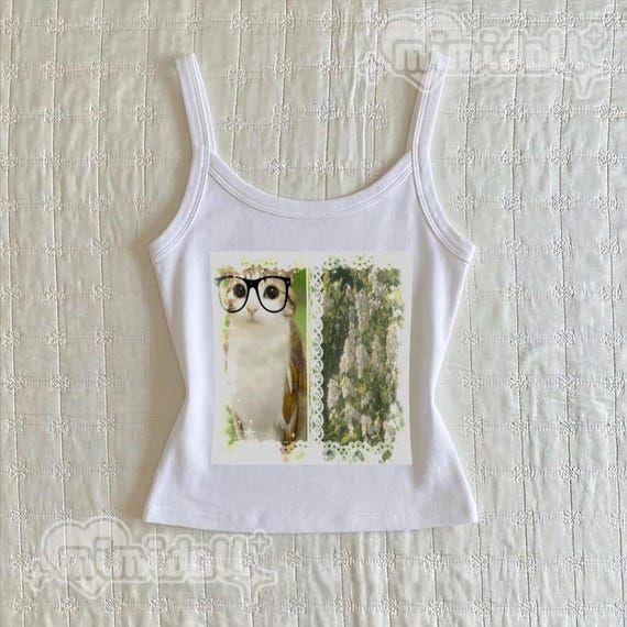 Cute Y2k Kawaii Meowl Tank Top, Heisei Retro Pastel Coquette Meowl