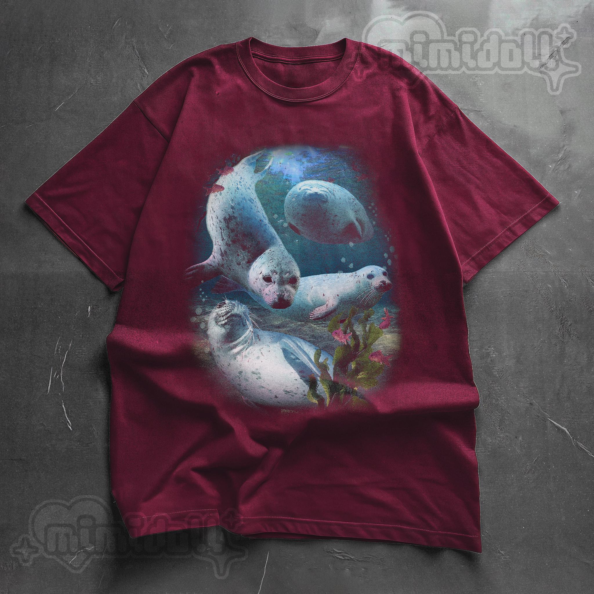 おかしなアザラシのヴィンテージグラフィックTシャツ、90年代の 