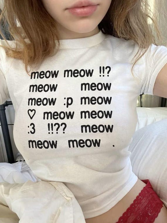 Meow Y2K Baby Tee, 2000s Emoticon :3 Tee, Silly Text Coquette Kitten Cute Trendy Shirt, Y2K Kawaii Top McBling Aesthetic, 2000s Retro TShirt