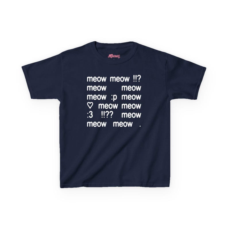 Meow Y2K Baby Tee, 2000s Emoticon :3 Tee, Silly Text Coquette Kitten Cute Trendy Shirt, Y2K Kawaii Top McBling Aesthetic, 2000s Retro TShirt Navy