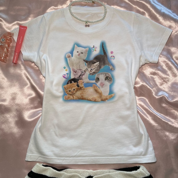 Y2K Silly Cat Shirt Baby Tee 90s Aesthetic Cat Meme TShirt, Y2K Kitten Baby Tee, Cats Shirt Trendy, Funny Cat Baby Tee Y2K Downtown Girl Top