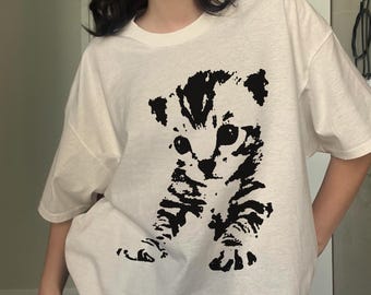 Grunge Kätzchen Y2K Shirt 90er Jahre Ästhetisches Vintage Kitty T-Shirt, Rockstar Gf Ästhetisches Katzen-T-Shirt, Retro Grunge Coquette Cat Trendy Kätzchen Top