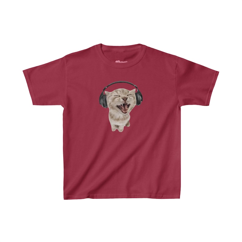 Y2K Headphones Cat Baby Tee 90s Kitten Baby Tee Silly Cat Meme Shirt, Cat with Headphones Trendy Top Pinterest Aesthetic, Funny Cat Baby Tee Cardinal Red
