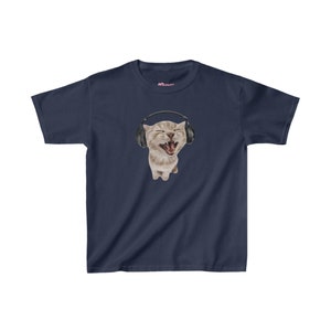 Y2K Headphones Cat Baby Tee 90s Kitten Baby Tee Silly Cat Meme Shirt, Cat with Headphones Trendy Top Pinterest Aesthetic, Funny Cat Baby Tee Navy