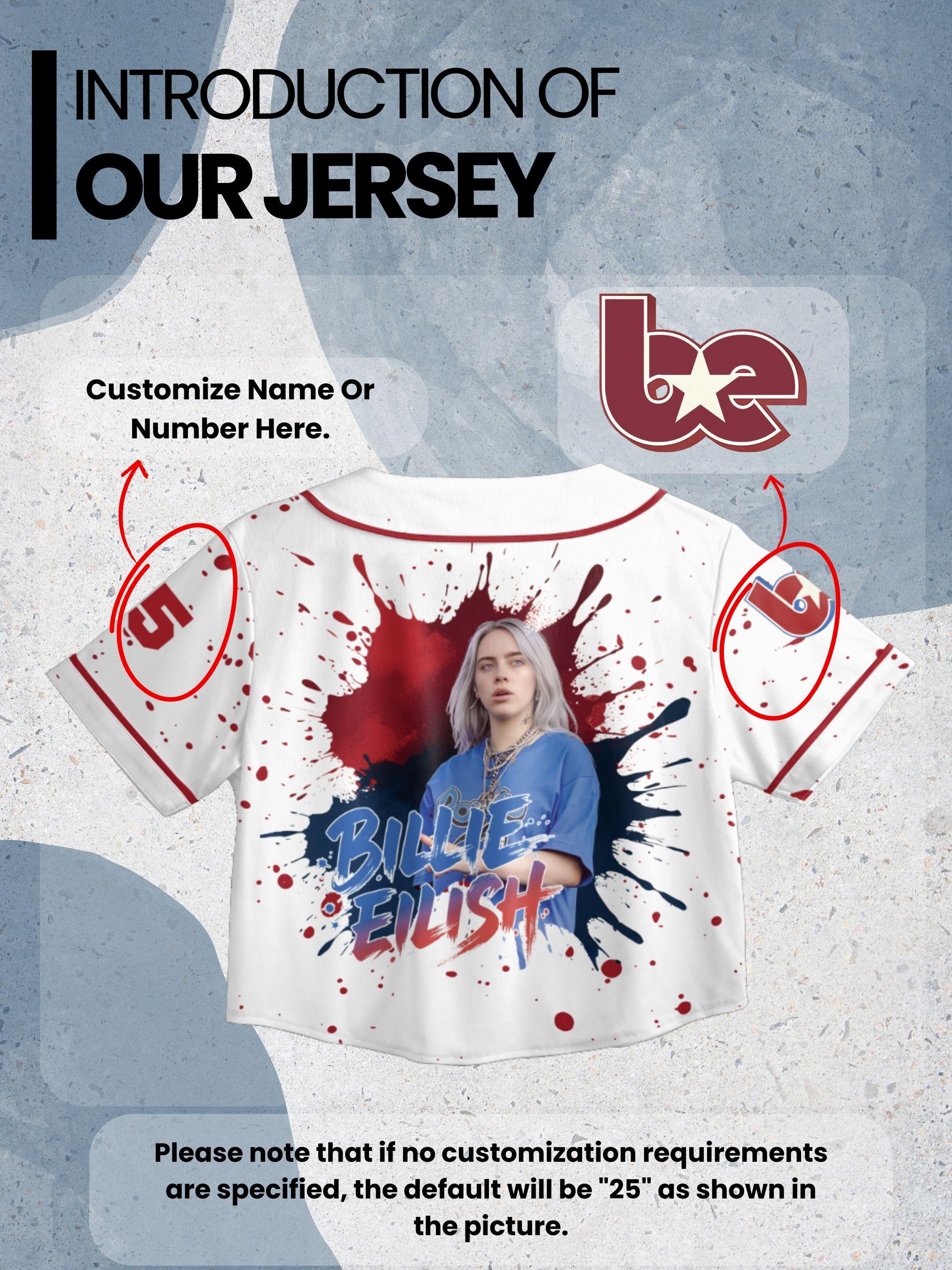Custom Billie Eilish Baseball Jersey - Crop Top & Kids/youth