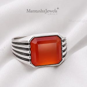 Men's Carnelian Gemstone Ring, 925 Sterling Silver Ring, Handmade Statement Jewelry