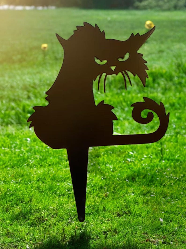 Spooky Cat Stakes Black Cat Yard Decoration Halloween Yard Stake