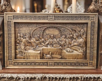 Last Supper Religious Carved Wall Art Gift Wood Carvings Religious Gifts Wooden Christian Home Decor Last Supper Catholic Wood Carving Gift