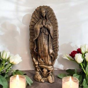 Virgen María de Guadalupe Nuestra Señora de Guadalupe Madera Tallada Estatua Católica Religiosa Virgen María María Figura Católica Virgen de Guadalupe