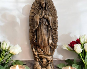 Virgin Mary de Guadalupe Our Lady of Guadalupe Wood Carved Religious Сatholic Statue Virgen Maria Mary Catholic Figurine Virgen de Guadalupe