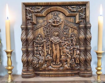 Joy Of All Who Sorrow Icon of the Mother of God of Joy of All Who Sorrow Carved Wooden Icon Christian Gift for the Home Religious Wall Art