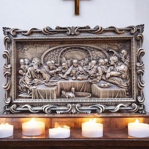 Carved Last Supper Made of Natural Wood Wall Art Lords Supper Catholic Wall Art Last Supper Wall Decor Last Supper Christian Home Decor