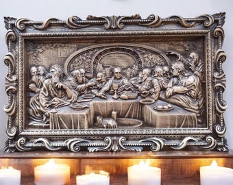 Carved Last Supper Made of Natural Wood Wall Art Lords Supper Catholic Wall Art Last Supper Wall Decor Last Supper Christian Home Decor