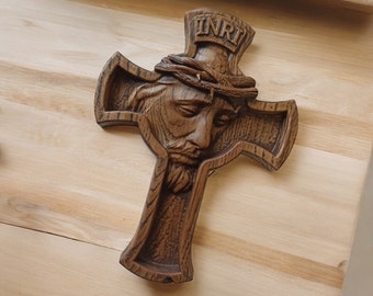 Cruz católica, arte religioso de pared, decoración cristiana para el hogar, pared, cruz de Cristo, Nuestro Señor Jesús, tallado religioso de madera, arte de pared, placa cristiana